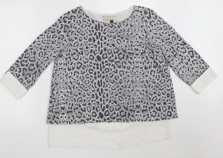 Dorothy Perkins Womens Grey Animal Print Polyester Basic Blouse Size 12 Boat Neck