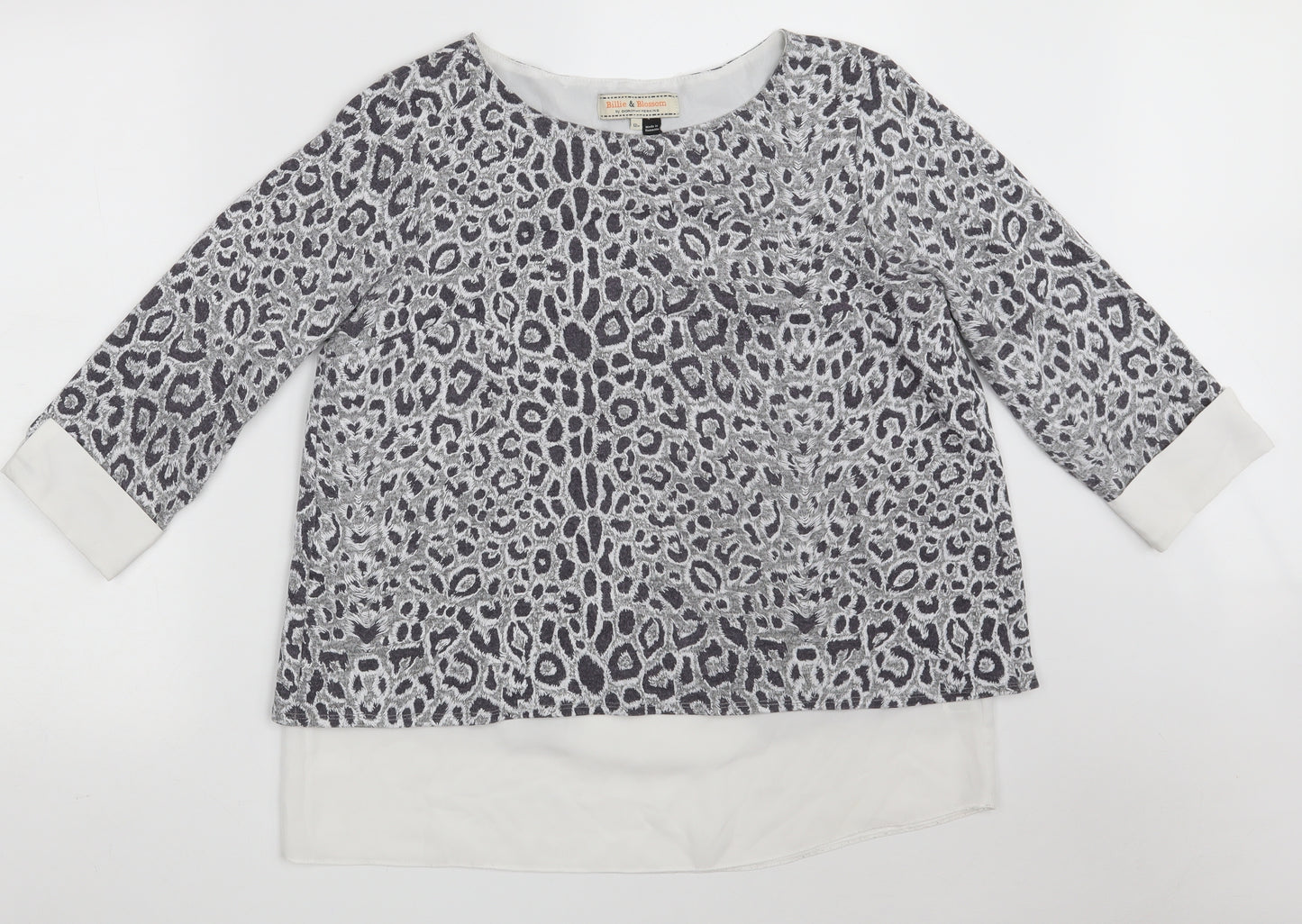 Dorothy Perkins Womens Grey Animal Print Polyester Basic Blouse Size 12 Boat Neck