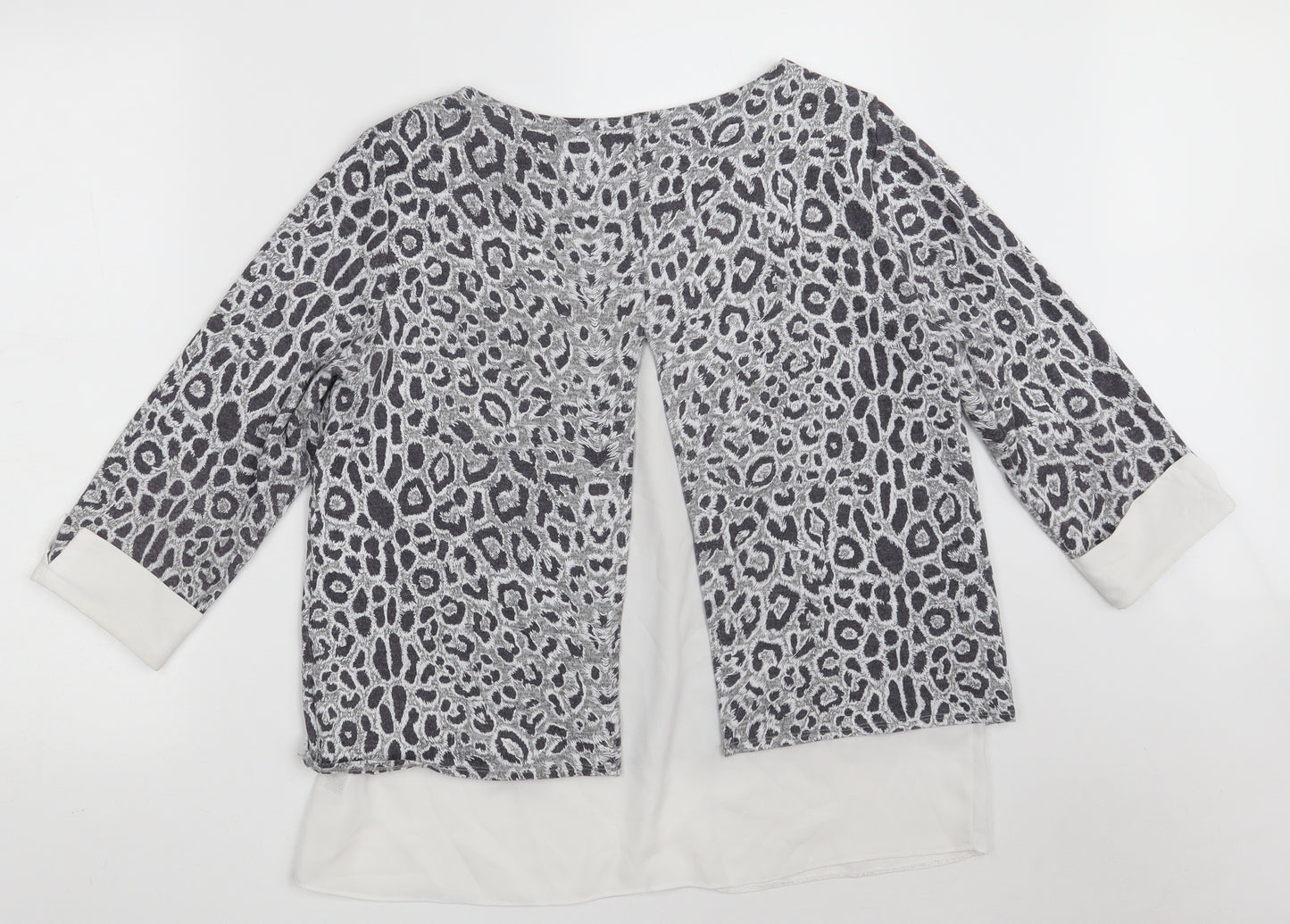 Dorothy Perkins Womens Grey Animal Print Polyester Basic Blouse Size 12 Boat Neck