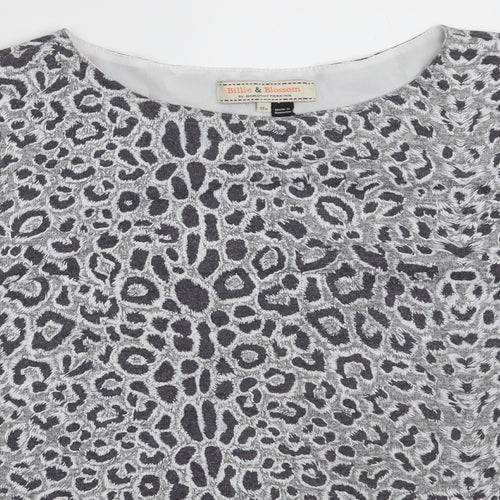 Dorothy Perkins Womens Grey Animal Print Polyester Basic Blouse Size 12 Boat Neck
