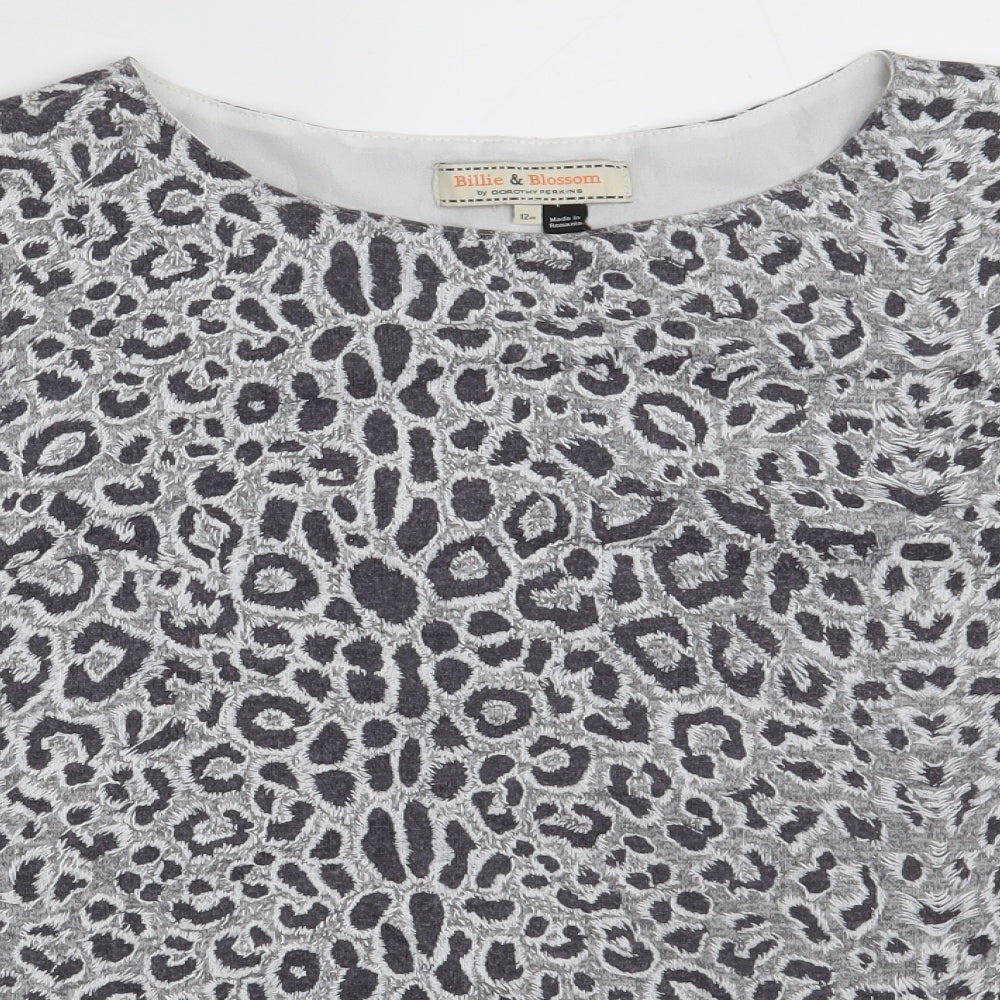 Dorothy Perkins Womens Grey Animal Print Polyester Basic Blouse Size 12 Boat Neck