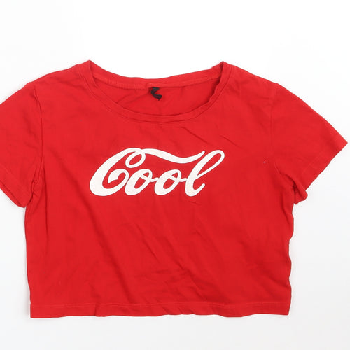Morango Womens Red  100% Cotton Cropped T-Shirt Size S Round Neck - COOL