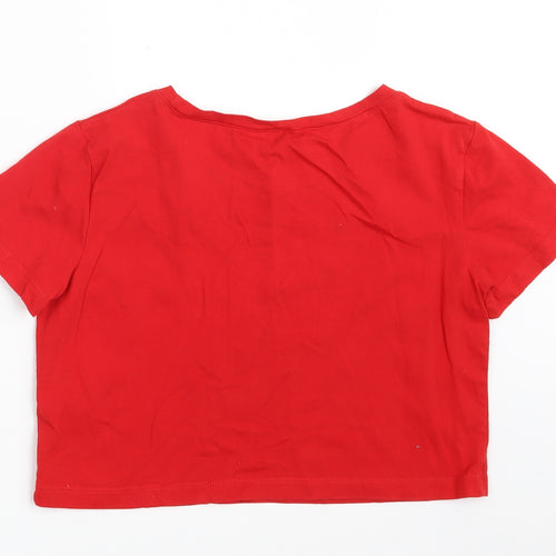Morango Womens Red  100% Cotton Cropped T-Shirt Size S Round Neck - COOL