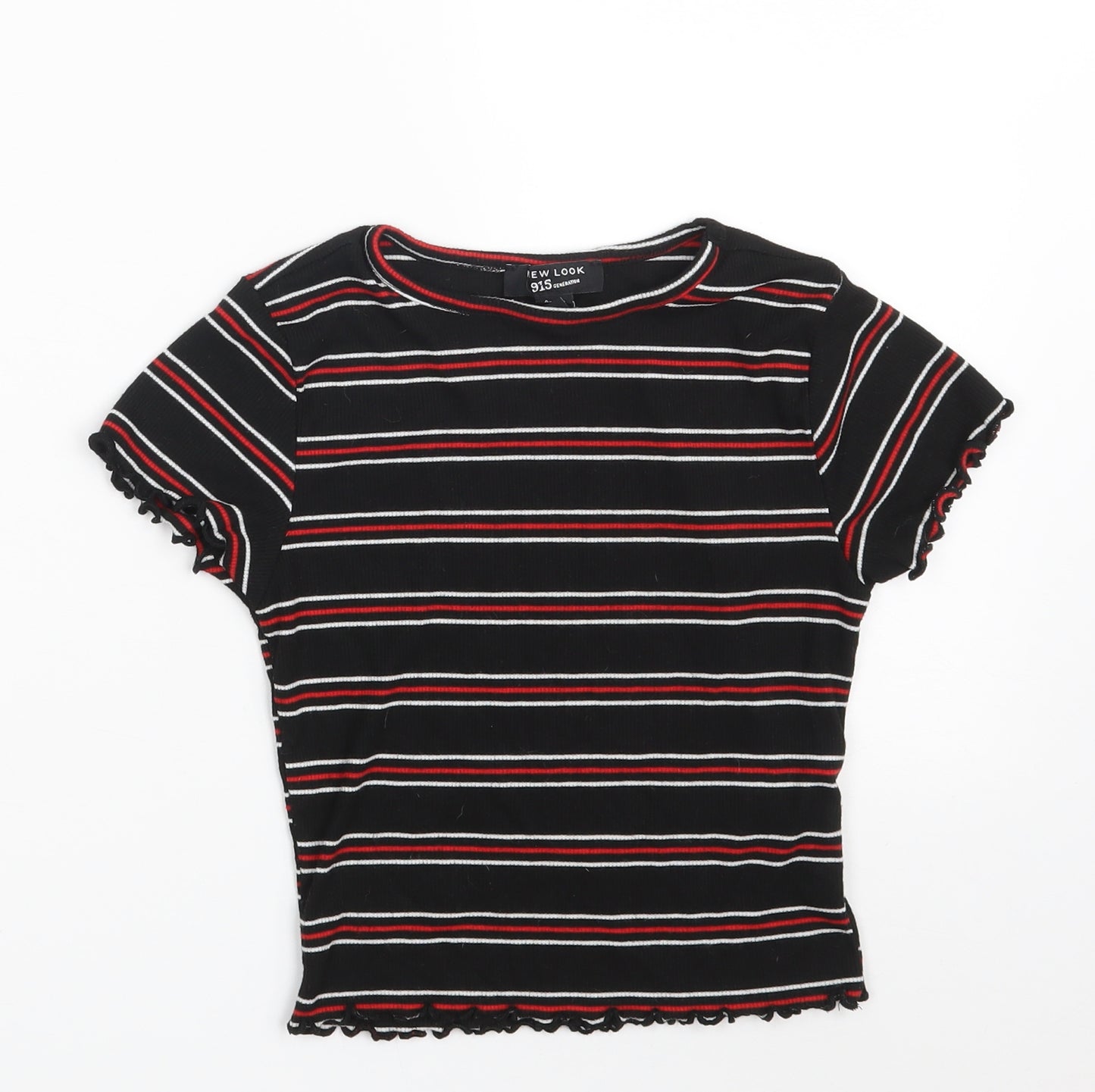New Look Girls Black Round Neck Striped Polyester Pullover Jumper Size 9 Years   - Cropped