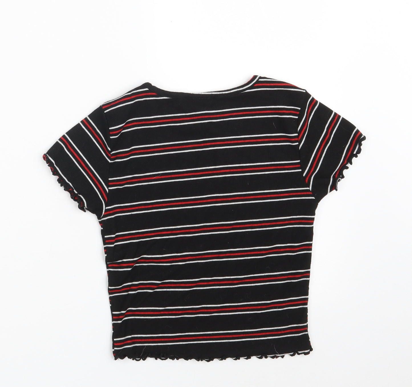New Look Girls Black Round Neck Striped Polyester Pullover Jumper Size 9 Years   - Cropped