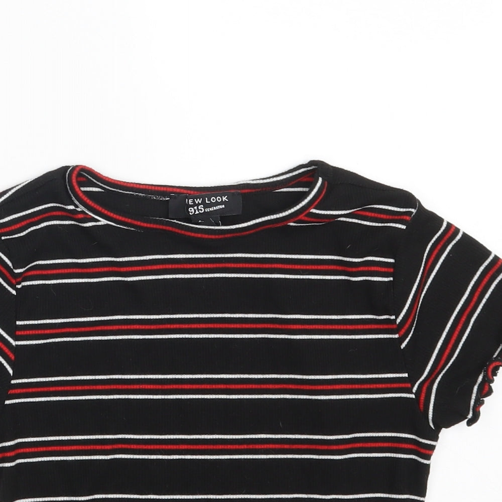 New Look Girls Black Round Neck Striped Polyester Pullover Jumper Size 9 Years   - Cropped