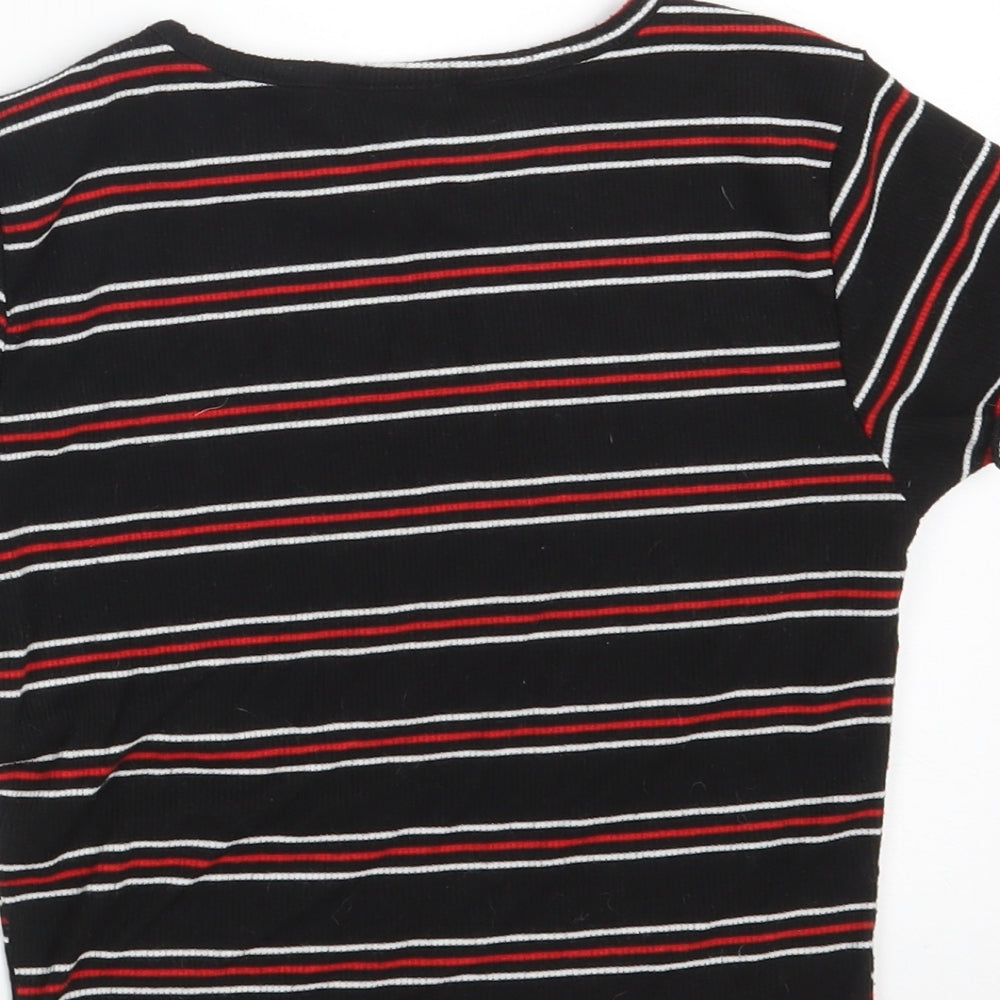 New Look Girls Black Round Neck Striped Polyester Pullover Jumper Size 9 Years   - Cropped