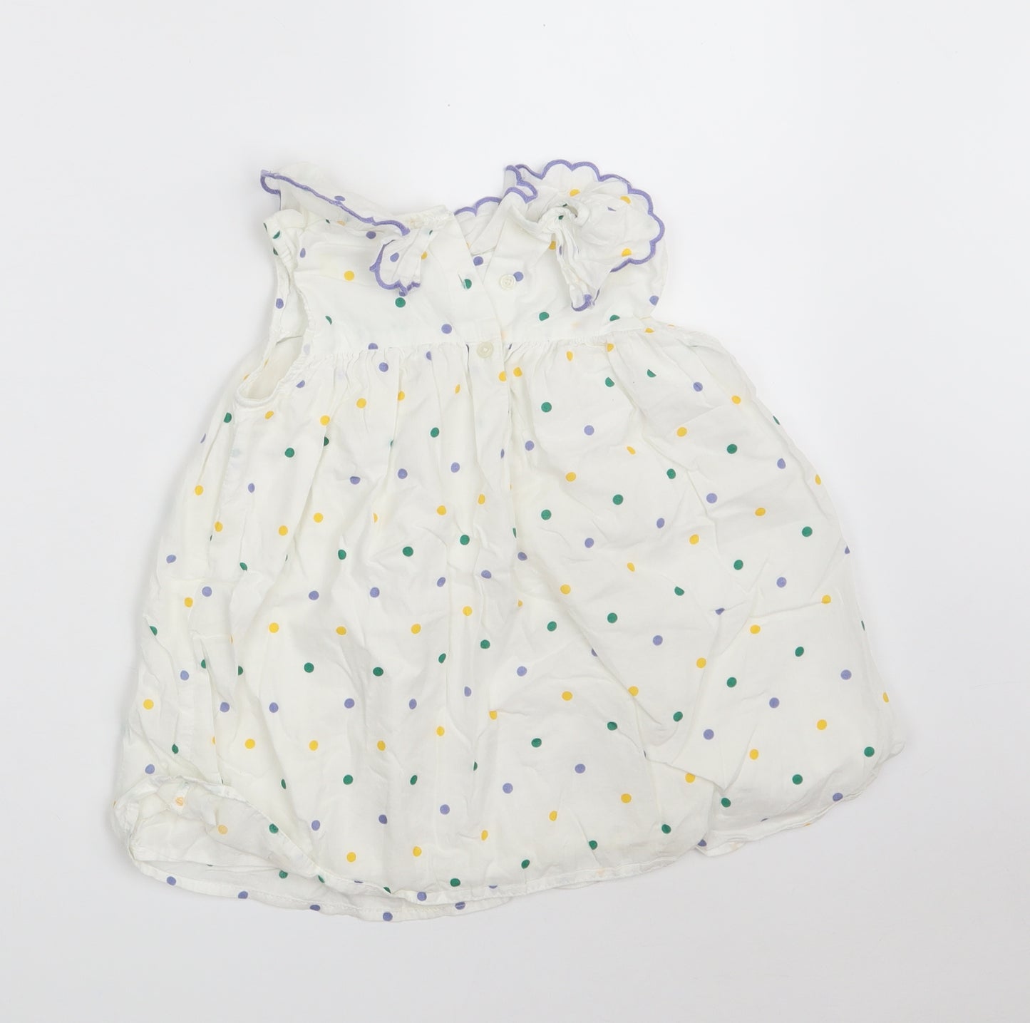 TU Girls White Polka Dot 100% Cotton A-Line  Size 5-6 Years  Collared Button