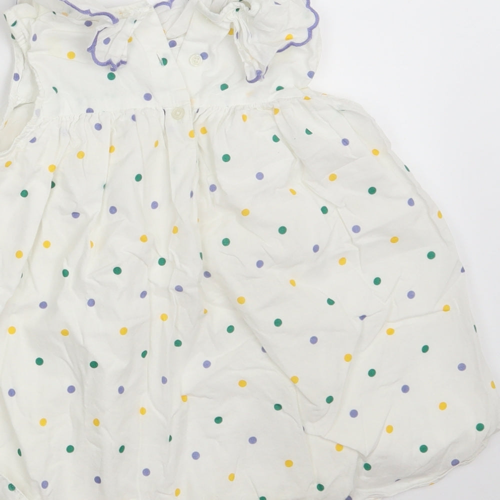TU Girls White Polka Dot 100% Cotton A-Line  Size 5-6 Years  Collared Button