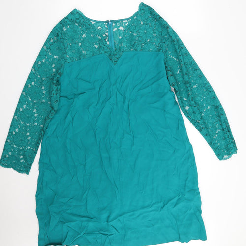 Monsoon Womens Green Floral Viscose A-Line  Size L  V-Neck Zip