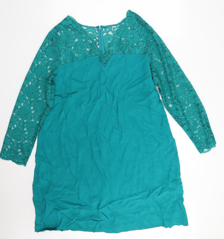 Monsoon Womens Green Floral Viscose A-Line Size L V-Neck Zip
