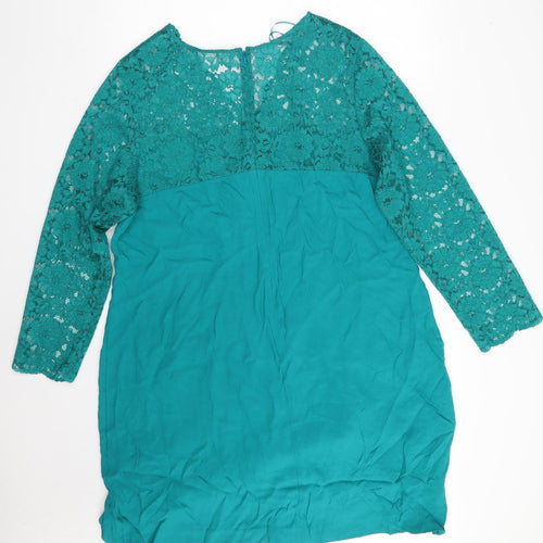 Monsoon Womens Green Floral Viscose A-Line  Size L  V-Neck Zip