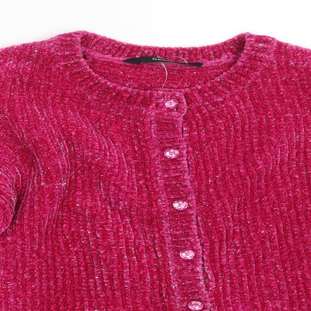 George Girls Pink Round Neck  Polyester Cardigan Jumper Size 9-10 Years  Button