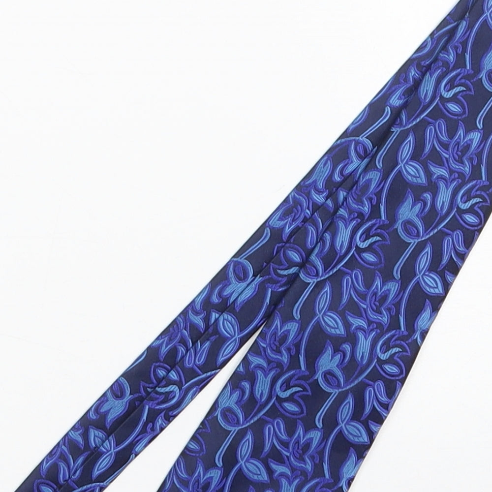 Kai Long Mens Blue Floral 100% Silk Pointed Tie One Size