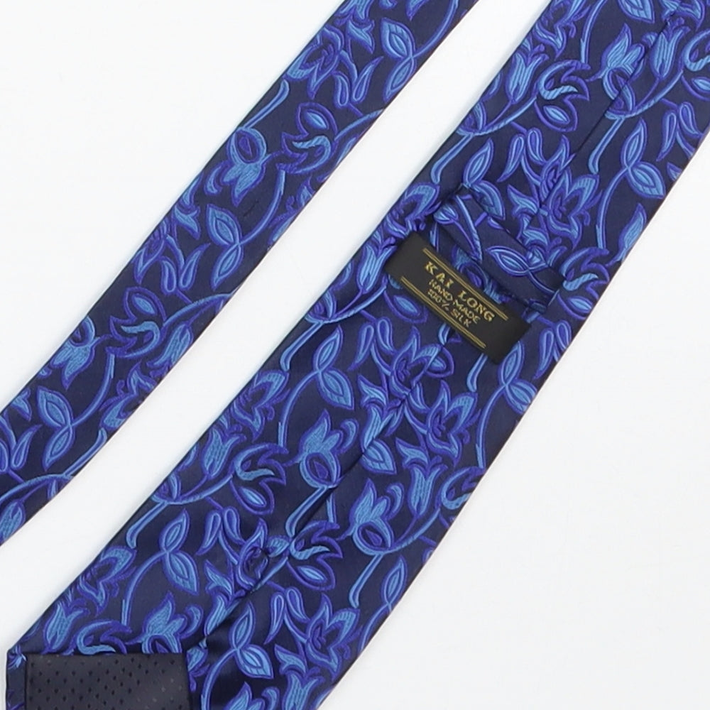 Kai Long Mens Blue Floral 100% Silk Pointed Tie One Size