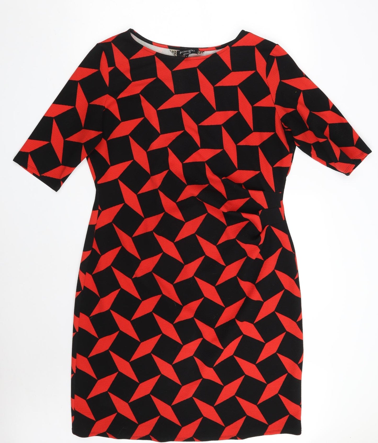 Principles Womens Black Geometric Polyester A-Line  Size 18  Boat Neck