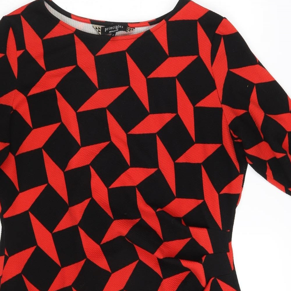 Principles Womens Black Geometric Polyester A-Line  Size 18  Boat Neck