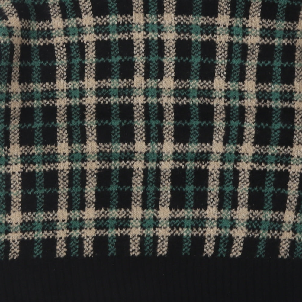 pep&co Womens Green Crew Neck Check Acrylic Pullover Jumper Size S