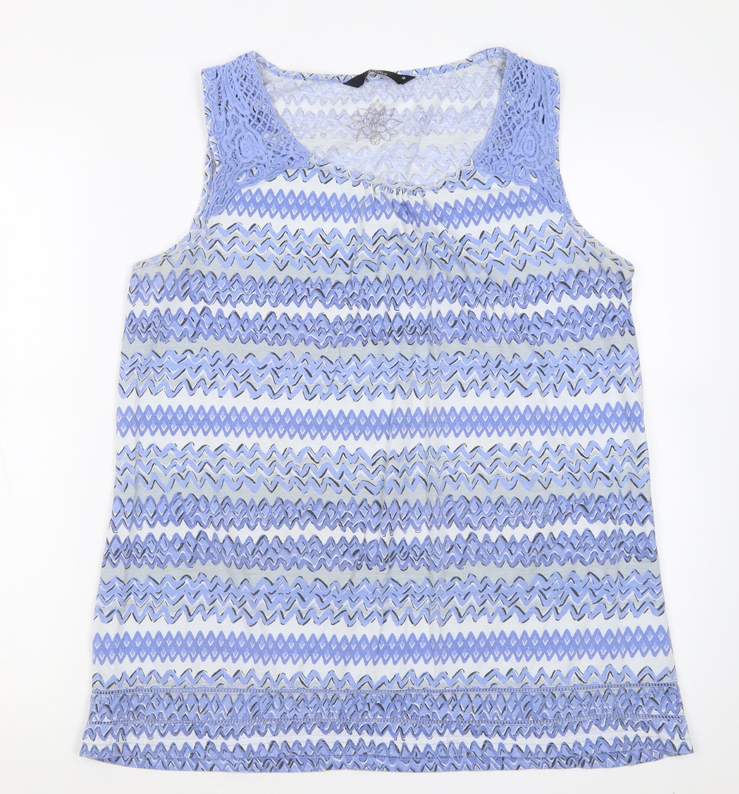 Bm collection Womens Blue Geometric Polyester Basic Tank Size 16 Crew Neck