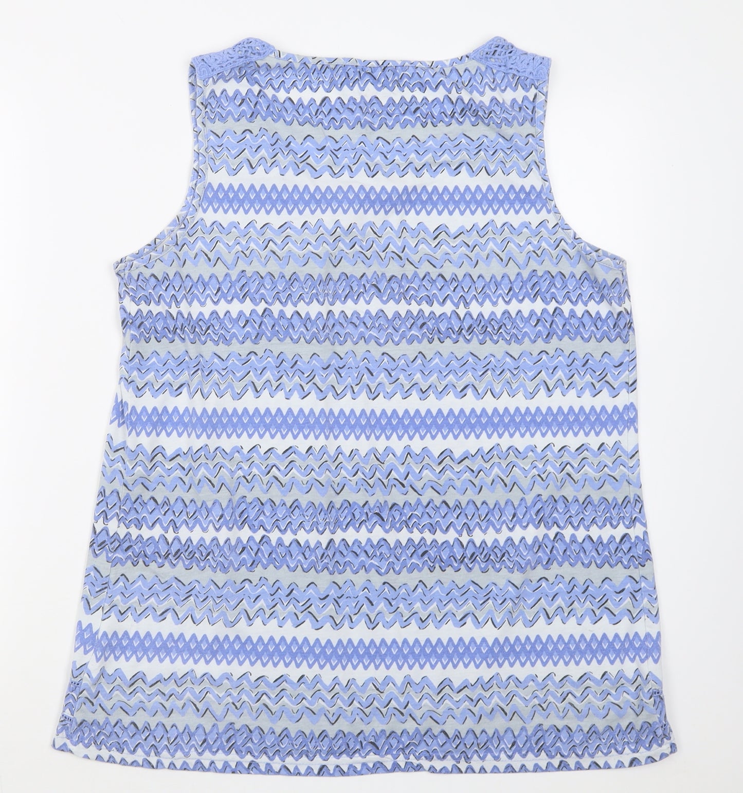 Bm collection Womens Blue Geometric Polyester Basic Tank Size 16 Crew Neck