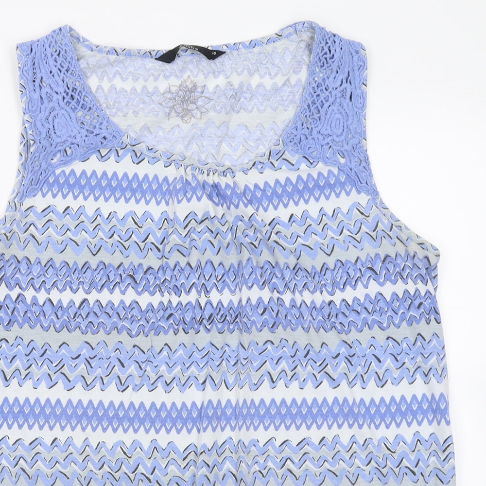Bm collection Womens Blue Geometric Polyester Basic Tank Size 16 Crew Neck