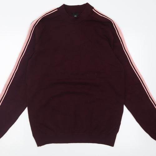 River Island Mens Purple Crew Neck Striped Polyester Pullover Jumper Size S