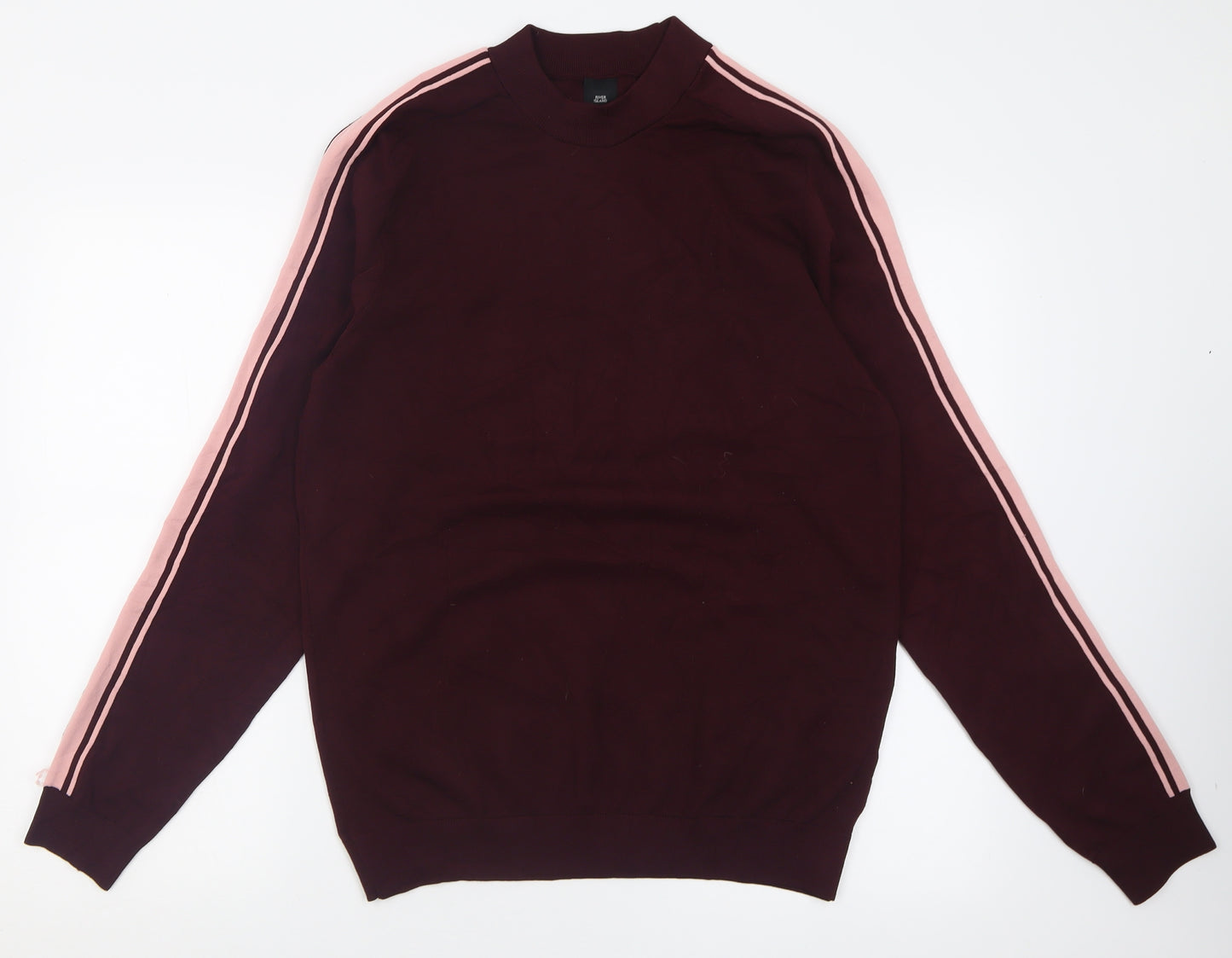 River Island Mens Purple Crew Neck Striped Polyester Pullover Jumper Size S
