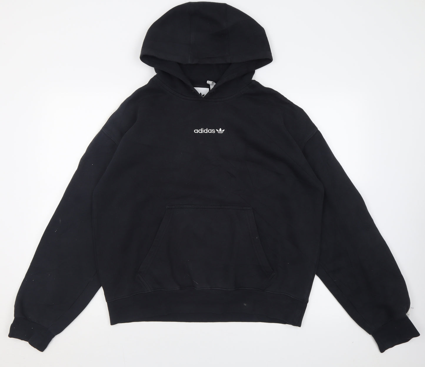 adidas Mens Black Striped Cotton Pullover Hoodie Size M