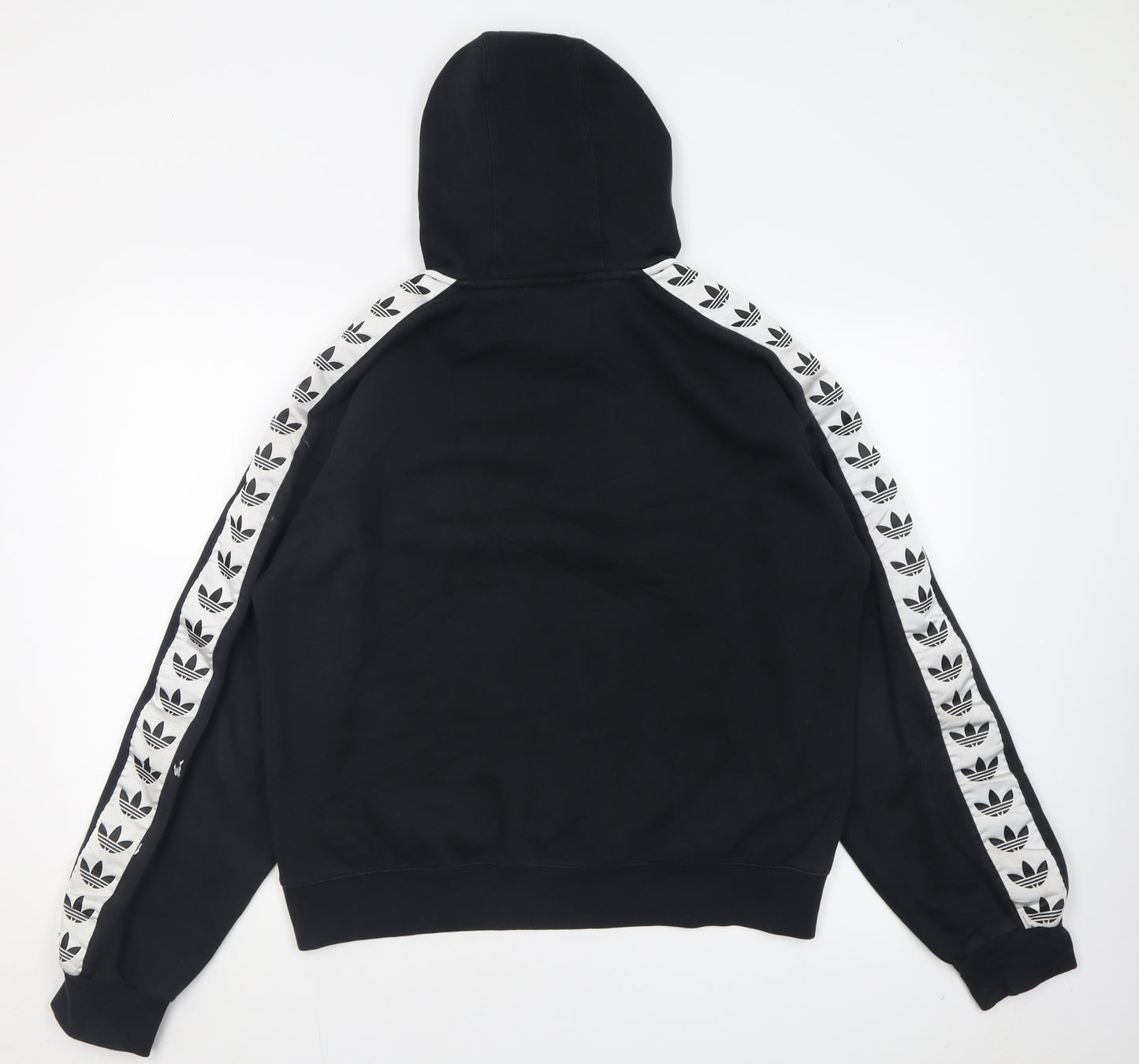 adidas Mens Black Striped Cotton Pullover Hoodie Size M