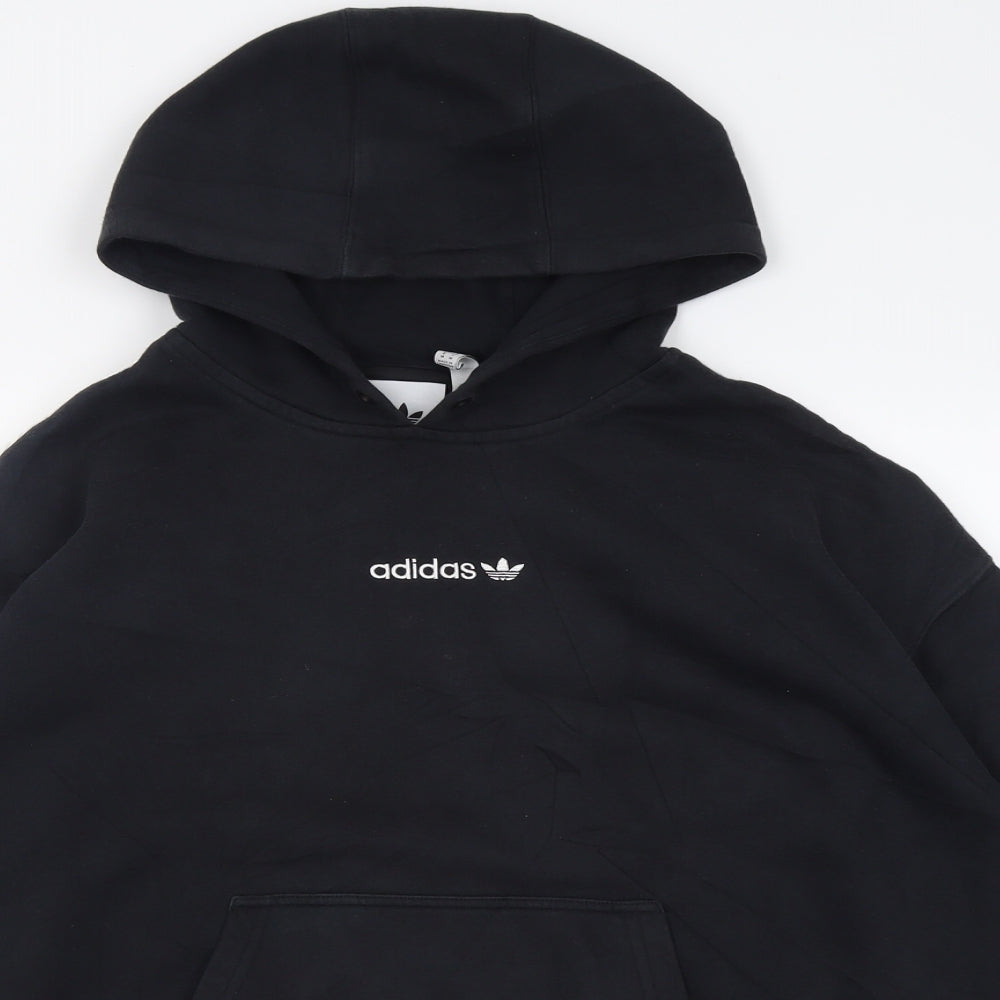 adidas Mens Black Striped Cotton Pullover Hoodie Size M