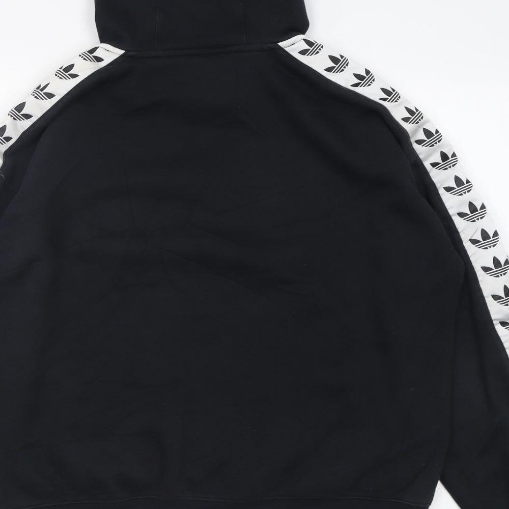 adidas Mens Black Striped Cotton Pullover Hoodie Size M