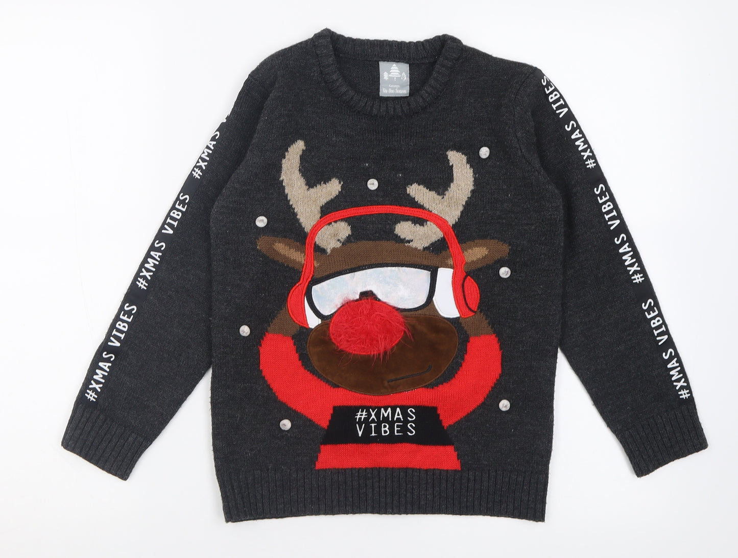 George Boys Grey Crew Neck  Acrylic Pullover Jumper Size 8-9 Years  Pullover - Christmas  Jumper