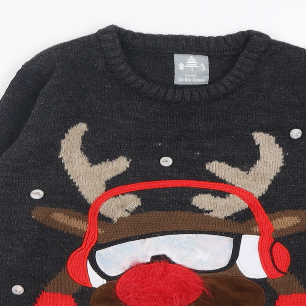 George Boys Grey Crew Neck  Acrylic Pullover Jumper Size 8-9 Years  Pullover - Christmas  Jumper