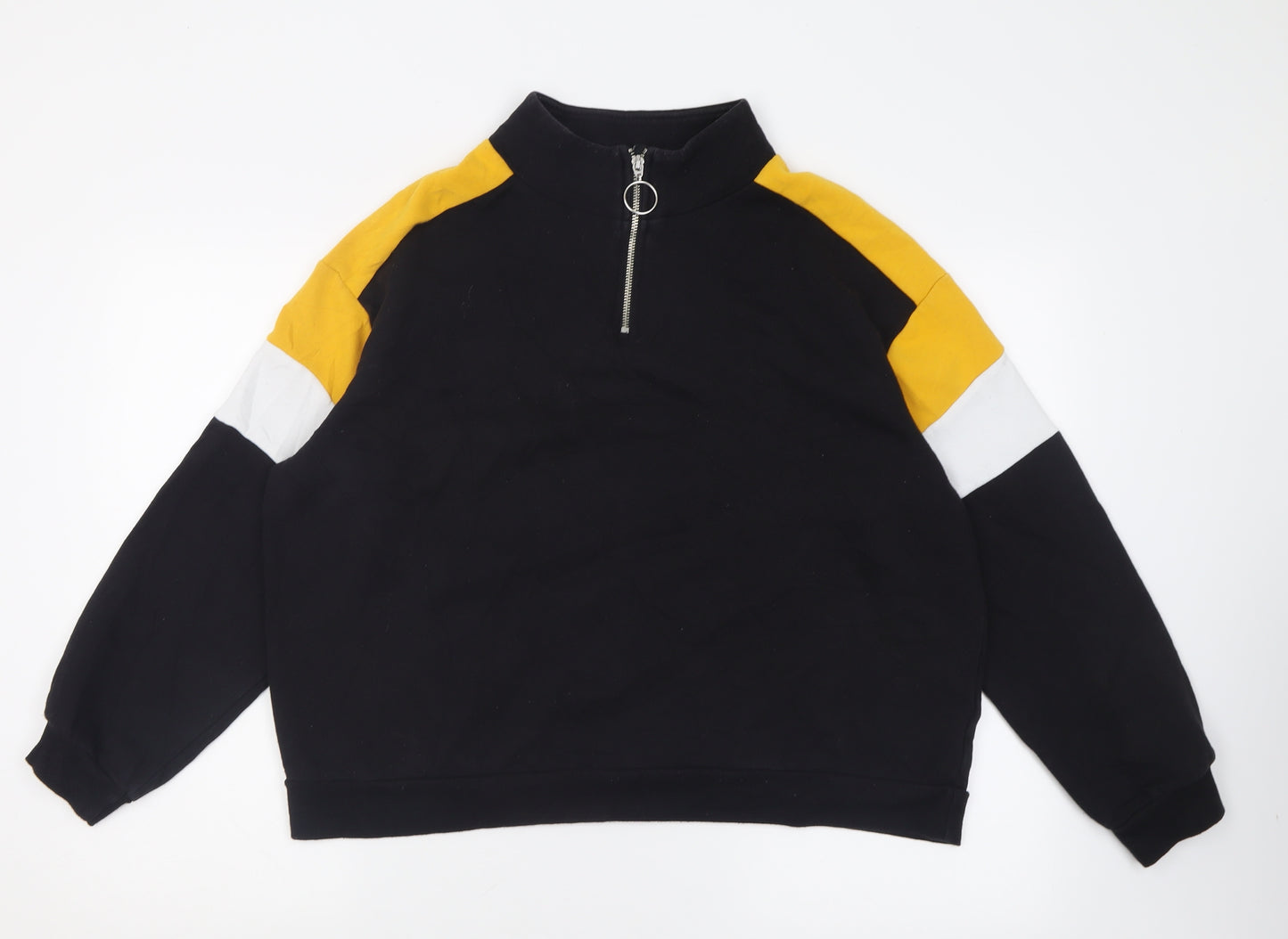 H&M Womens Black Striped Cotton Pullover Sweatshirt Size L  Zip