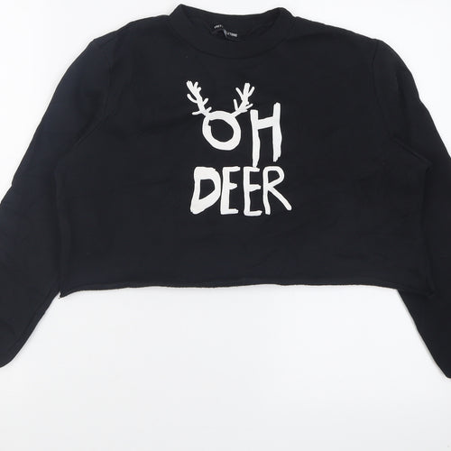 PRETTYLITTLETHING Womens Black  Polyester Pullover Sweatshirt Size 10  Pullover - Cropped christmas