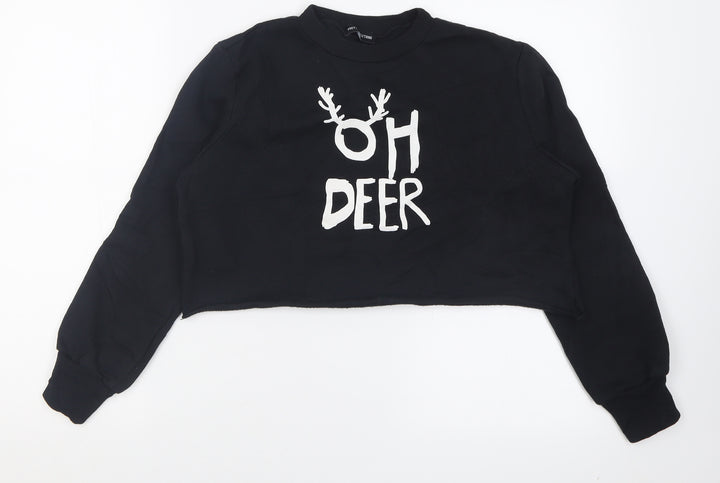 PRETTYLITTLETHING Womens Black Polyester Pullover Sweatshirt Size 10 Pullover - Cropped christmas
