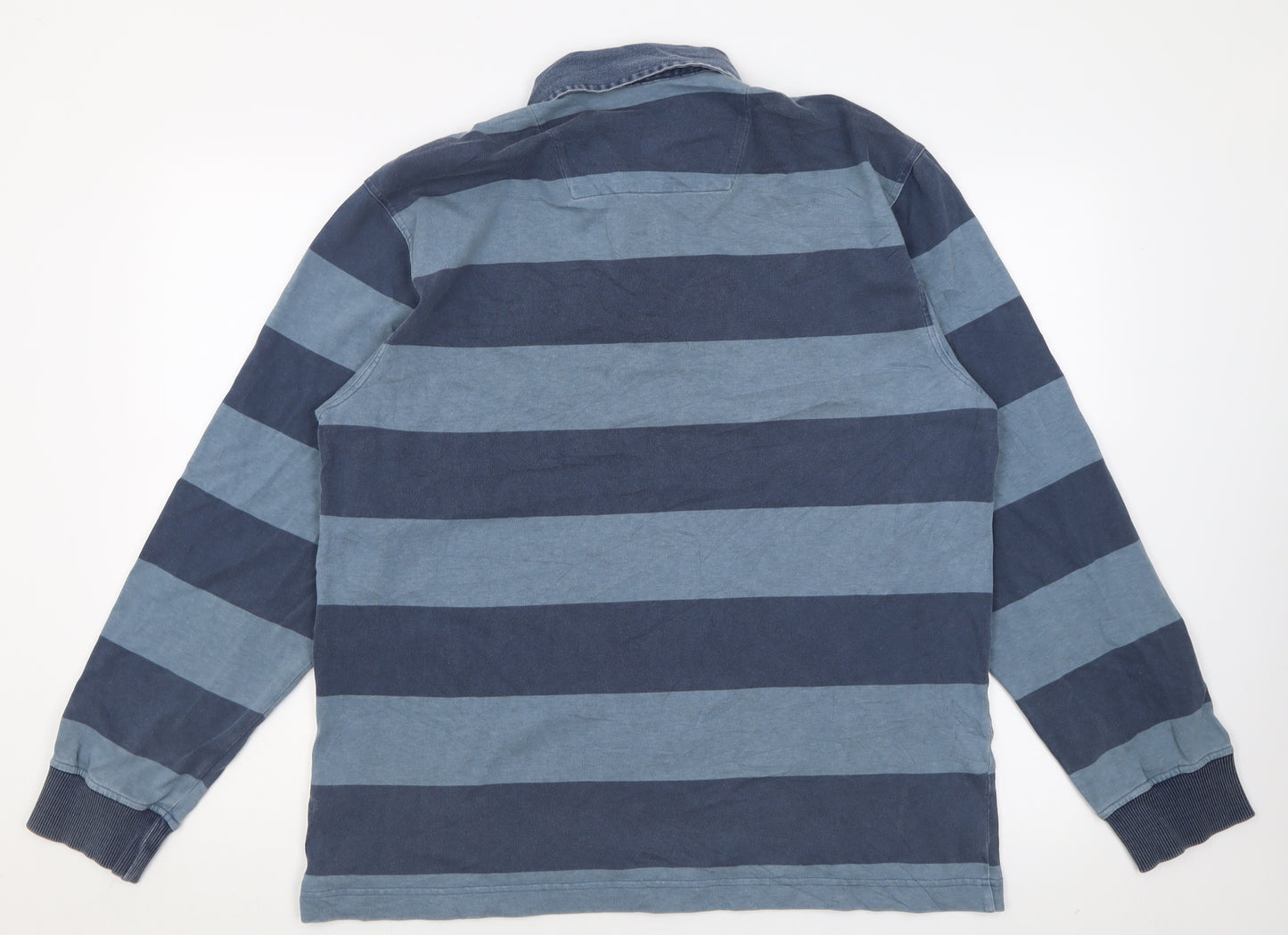 Blue Harbour Mens Blue Striped Cotton  Polo Size M Collared Button
