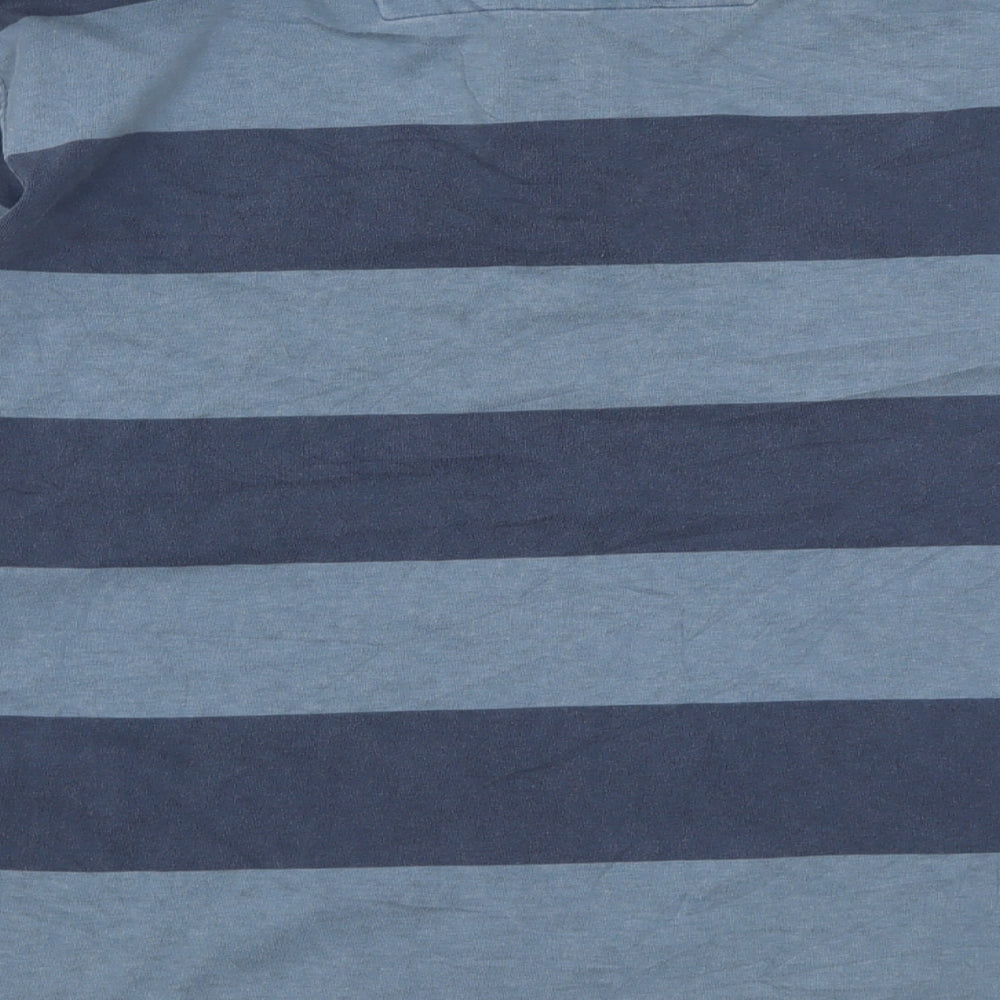 Blue Harbour Mens Blue Striped Cotton  Polo Size M Collared Button