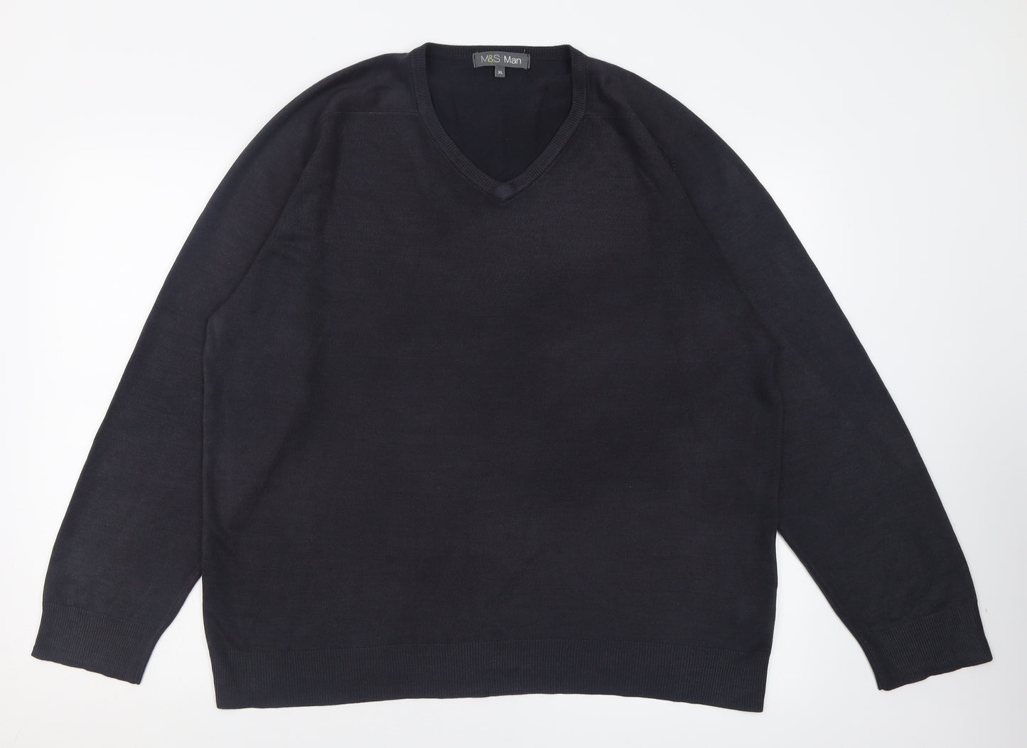 Marks and Spencer Mens Black V-Neck  Acrylic Pullover Jumper Size XL
