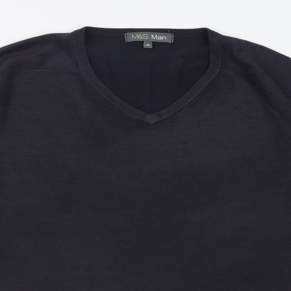 Marks and Spencer Mens Black V-Neck  Acrylic Pullover Jumper Size XL
