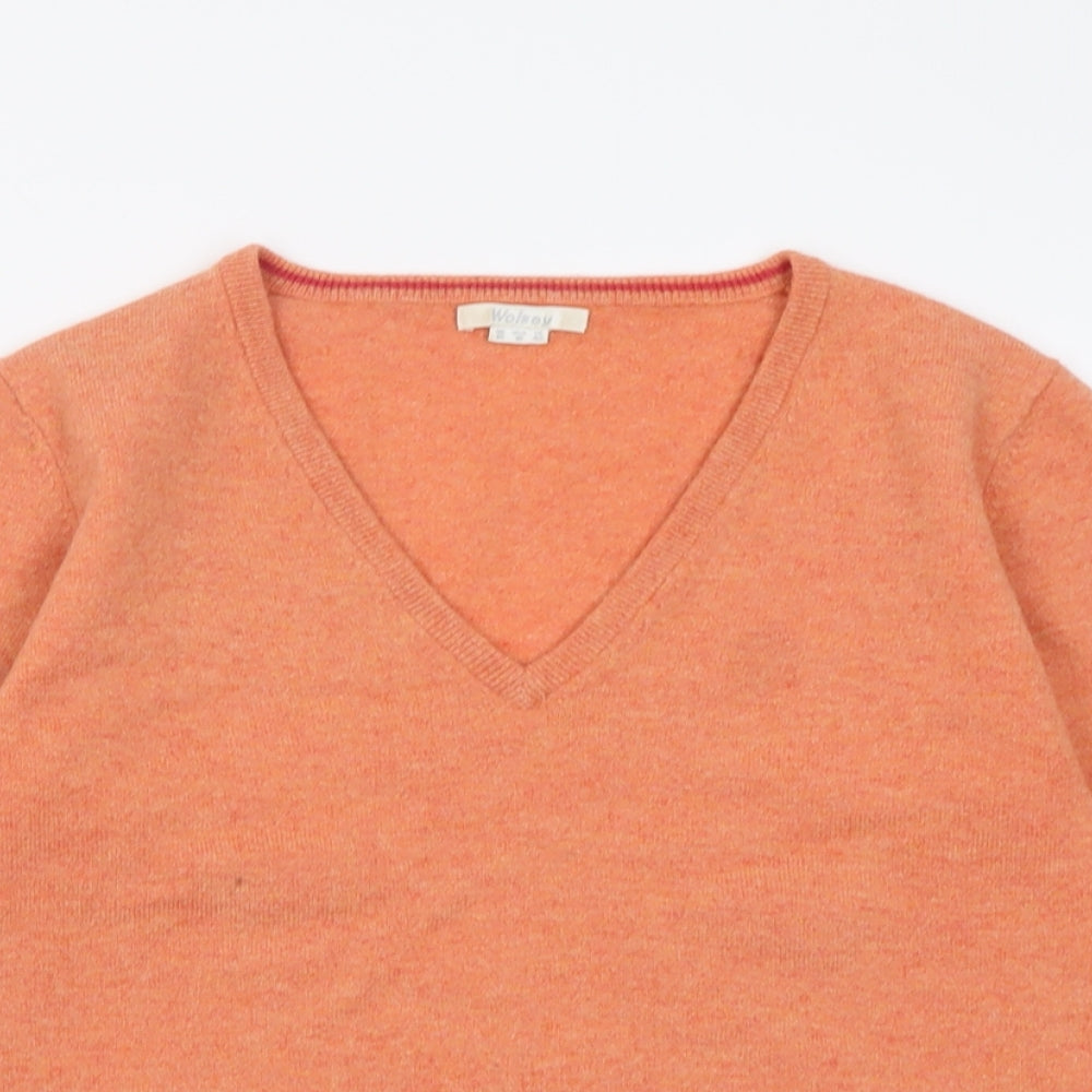 Wolsey Womens Orange V-Neck  Wool Pullover Jumper Size 10