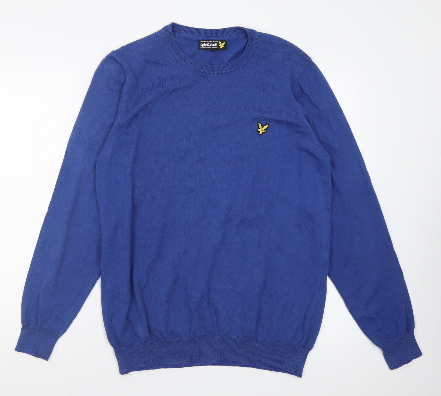 Lyle & Scott Mens Blue Crew Neck  Cotton Pullover Jumper Size L