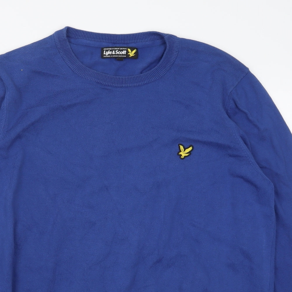 Lyle & Scott Mens Blue Crew Neck  Cotton Pullover Jumper Size L