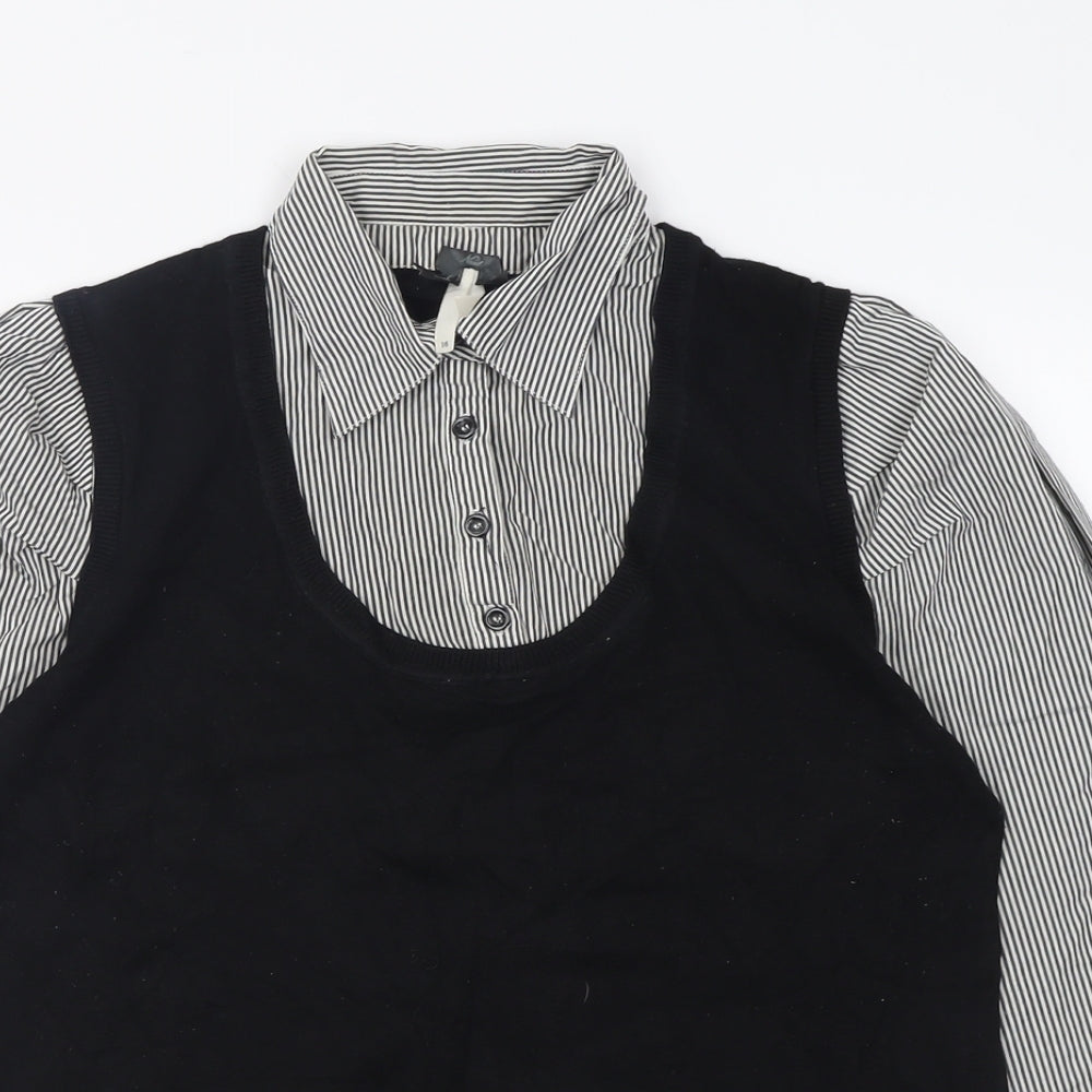 NEXT Womens Black Collared Striped Viscose Pullover Jumper Size 16