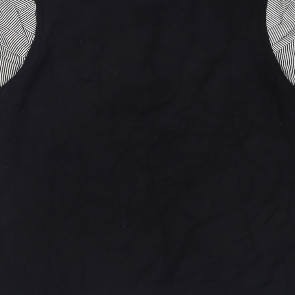 NEXT Womens Black Collared Striped Viscose Pullover Jumper Size 16