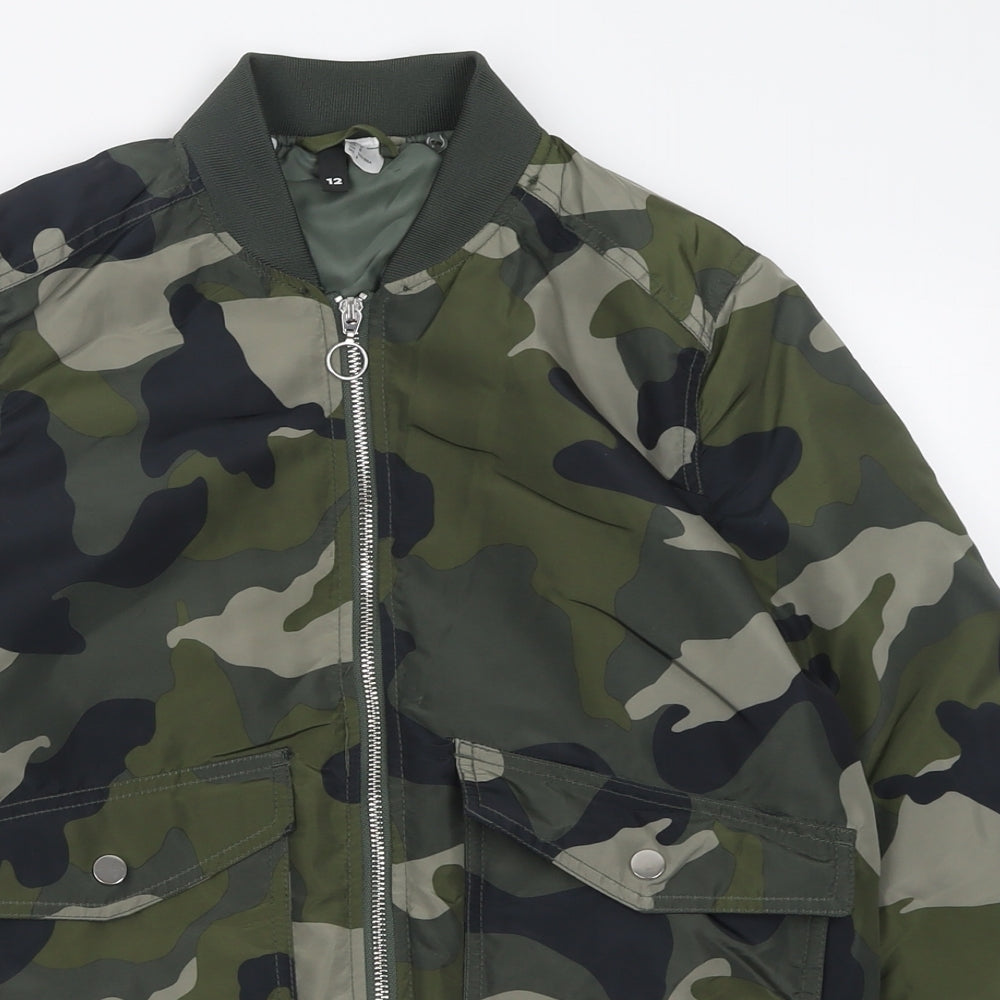 H&M Womens Green Camouflage  Bomber Jacket Jacket Size 12  Zip