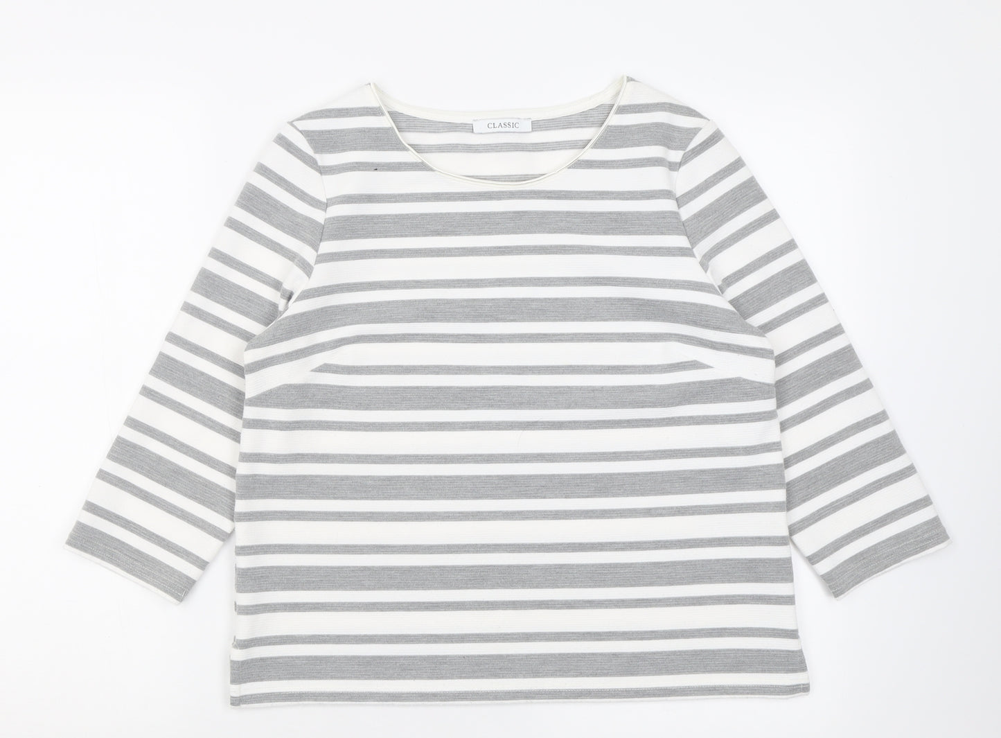 Marks and Spencer Womens Grey Boat Neck Striped Polyester Pullover Jumper Size 12