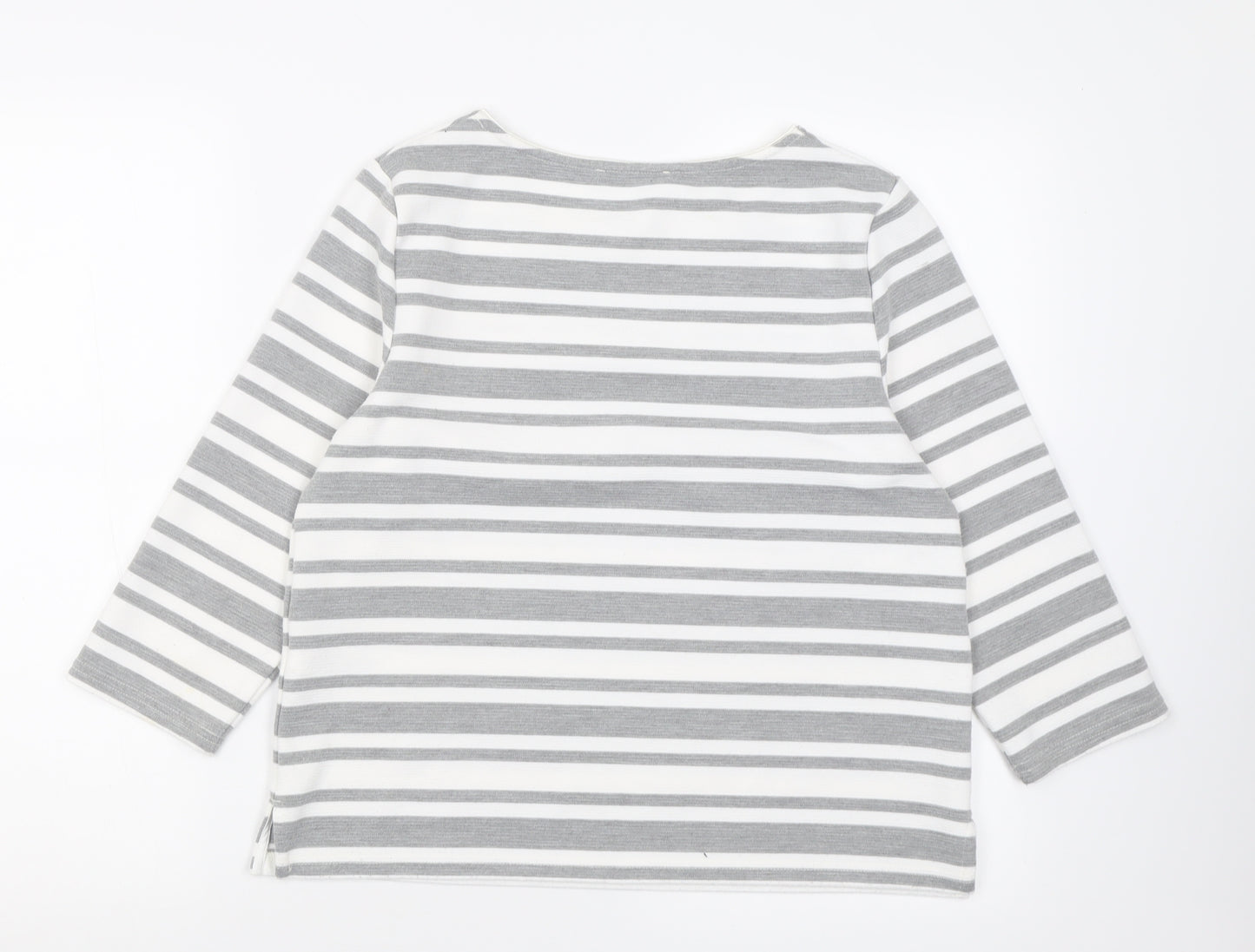 Marks and Spencer Womens Grey Boat Neck Striped Polyester Pullover Jumper Size 12