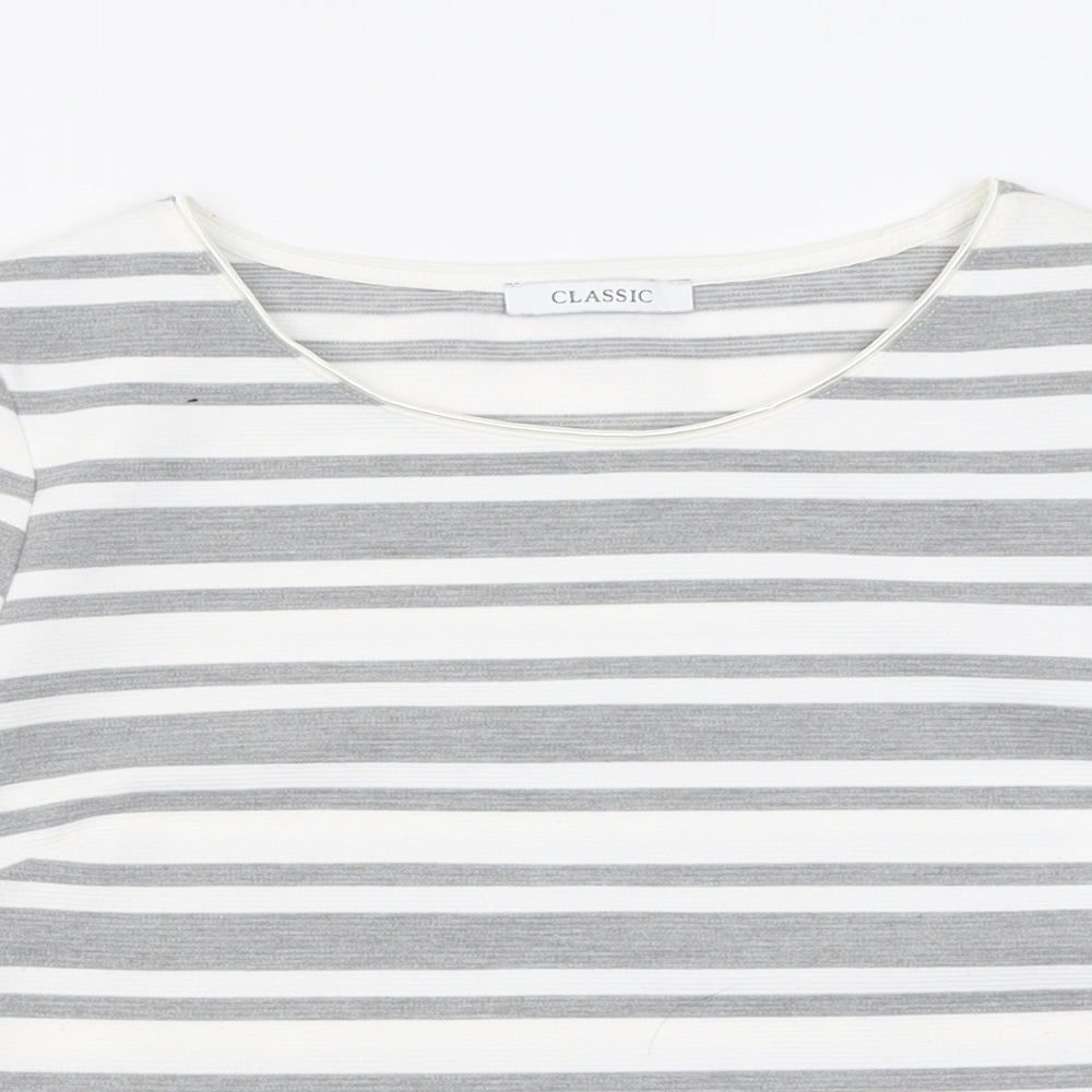 Marks and Spencer Womens Grey Boat Neck Striped Polyester Pullover Jumper Size 12
