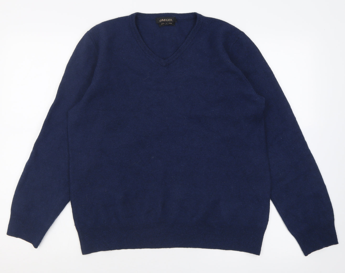 Jaegar Mens Blue V-Neck  Wool Pullover Jumper Size L